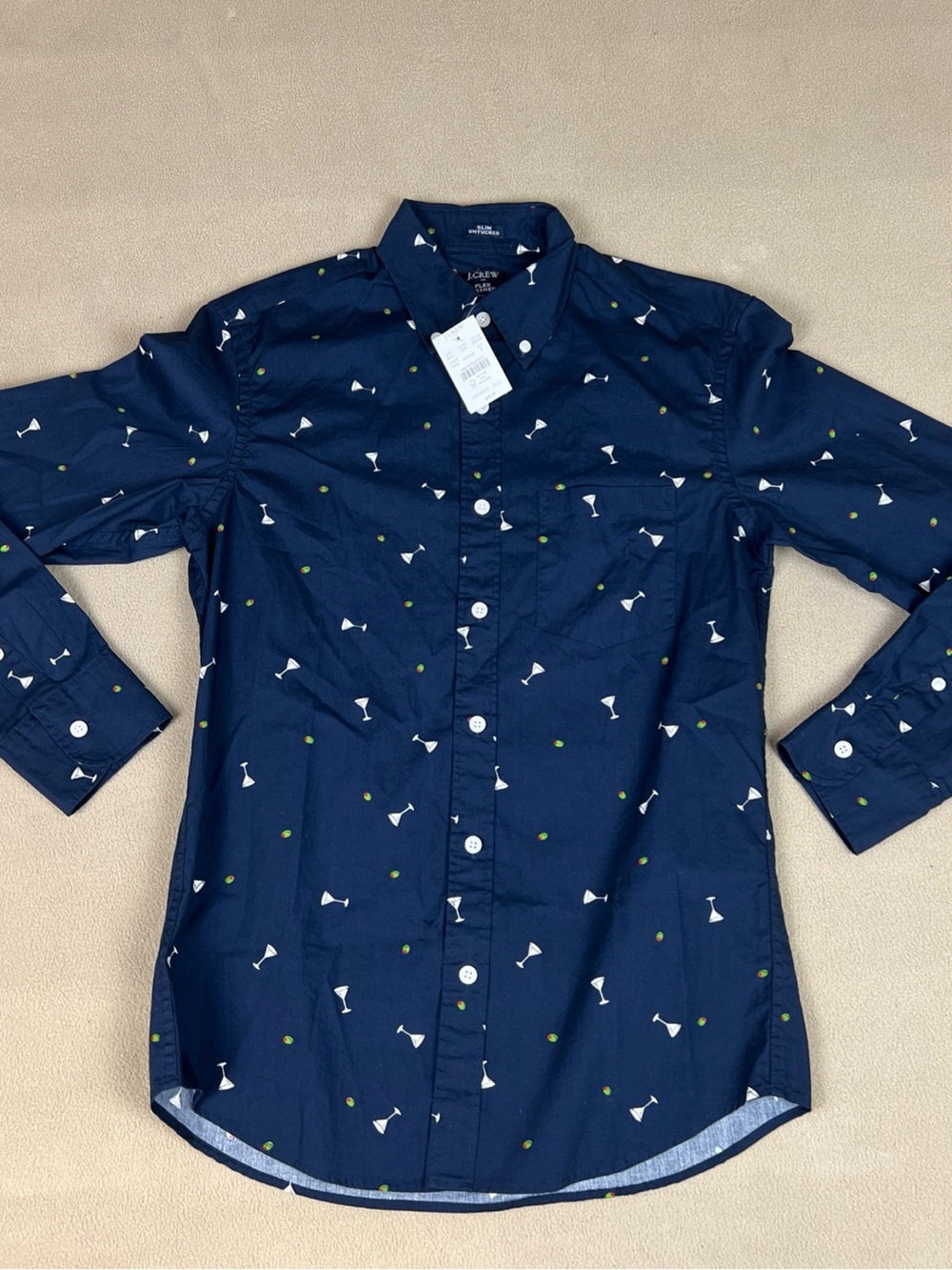 J. Crew Slim Untucked Flex Washed Button Down Shirt, Martini Glass. Sz S